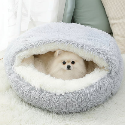 Calming Dog Beds & Cat Cave Bed with Hooded Cover,Removable Washable round Beds for Small Medium Pets,Anti-Slip Faux Fur Fluffy Coved Bed for Improved Sleep,Fits up to 11 Lbs