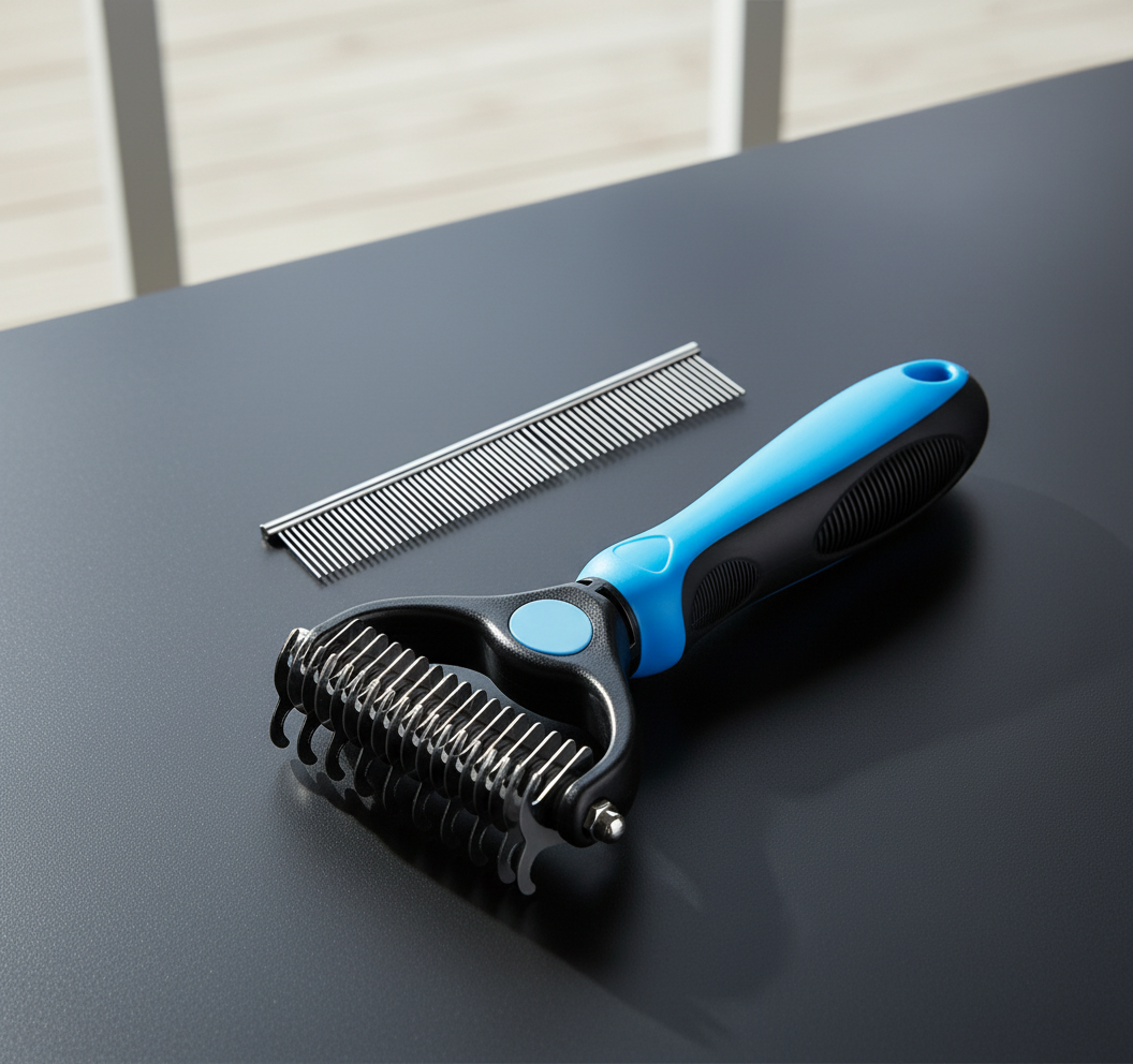 CoatRake™ Dual-Sided Undercoat Rake – Dog Deshedding & Dematting Brush Set for Thick Coats, Loose Fur & Mats