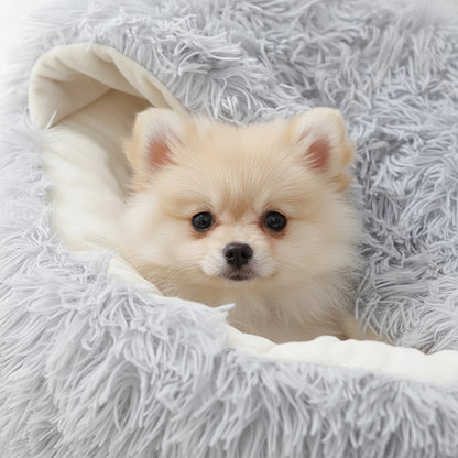 Calming Dog Beds & Cat Cave Bed with Hooded Cover,Removable Washable round Beds for Small Medium Pets,Anti-Slip Faux Fur Fluffy Coved Bed for Improved Sleep,Fits up to 11 Lbs