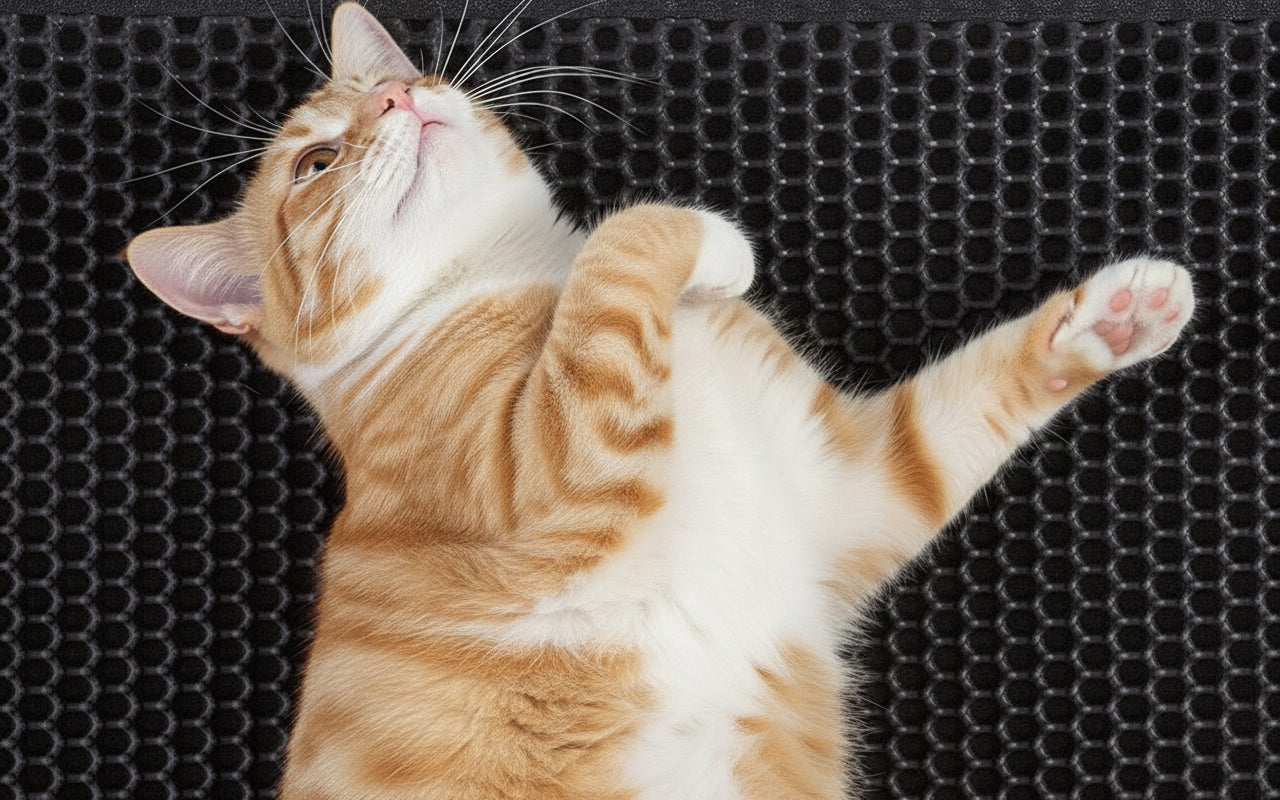 Cat Litter Mat Litter Box Mat, EVA Honeycomb Double Layer Design, Urine & Waterproof, Scatter Control Kitty Litter Mat, Less Waste, Easier to Clean,Washable, Black