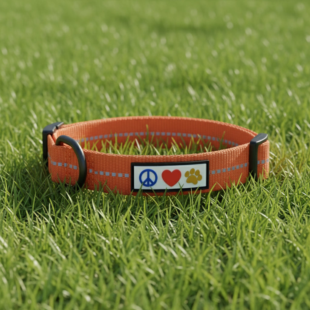 Recycled Dog Collar with Reflective Puppy Collar Small Coral