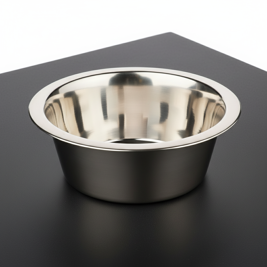 Stainless steel bowl on a black surface