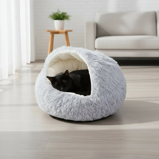 Calming Dog Beds & Cat Cave Bed with Hooded Cover,Removable Washable round Beds for Small Medium Pets,Anti-Slip Faux Fur Fluffy Coved Bed for Improved Sleep,Fits up to 11 Lbs