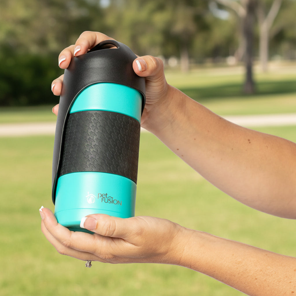 Portable Dog Water Bottle & Dispenser (New-Large 22Oz Dispenser) Insulated 2 Wall Stainless Steel- Optimal Cool Water Temp - Dog Travel Bottle