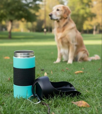Portable Dog Water Bottle & Dispenser (New-Large 22Oz Dispenser) Insulated 2 Wall Stainless Steel- Optimal Cool Water Temp - Dog Travel Bottle
